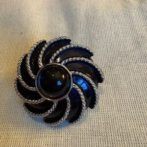 Avon Vintage Blue and Silver Swirl Brooch